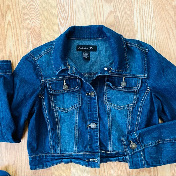 CHRISTIANA ZINN CROPPED DENIM JEANS JACKET BLUE MEDIUM FITTED - Picture 1 of 9